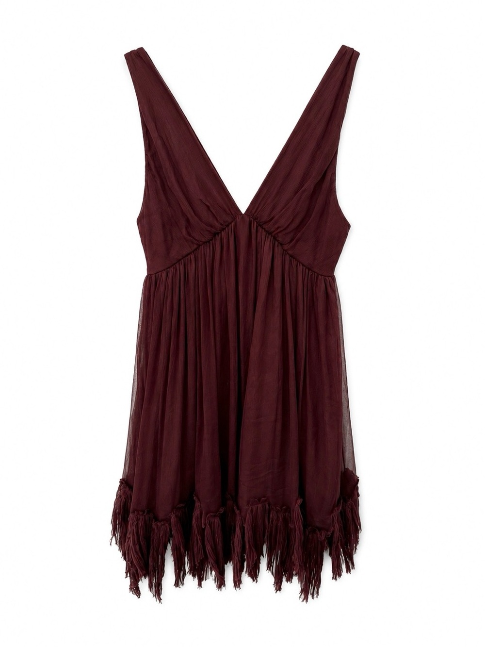 Elizabeth and James Priscilla Fringe Dress – Burgundy Mini Dress – Size M